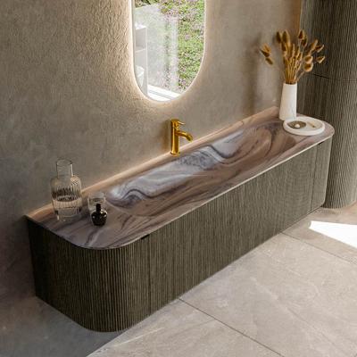 Badmeubel Mondiaz Kurve-Dlux | 170 cm | Meubelkleur Shadow | Wastafelkleur Sombra | Solid surface | Wasbak midden spoelbak | 1 kraangat