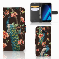 Samsung Galaxy A5 2017 Telefoonhoesje met Pasjes Pauw met Bloemen - thumbnail