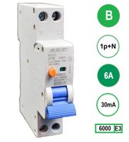Aardlekautomaat 6A B Kar 10mA 2 polig 18mm breed Kema Keur 230V automaat en aardlek in een module Aardlekautomaat 6A B Kar 10mA 2 polig 18mm breed Kema Keur 230V automaat en aardlek in een module