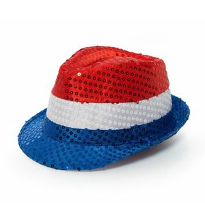 Nederlandse vlag gleufhoed/hoedje met pailletten - rood/wit/blauw   -