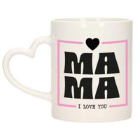 Cadeau koffie/thee mok voor mama - wit/roze - ik hou van jou - hartjes oor - Moederdag