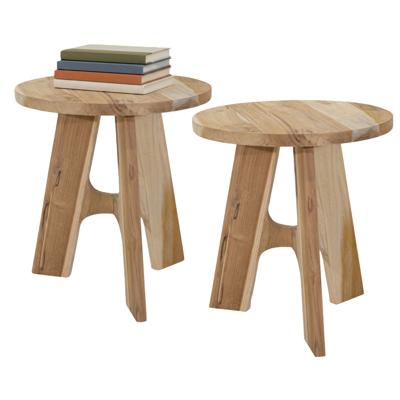 Bijzettafel of tuin tafel Kenya - 2x - FSC hout - lichtbruin - D37 x H40 cm - binnen / buiten Bijzettafel of tuin tafel Kenya - 2x - FSC hout - lichtbruin - D37 x H40 cm - binnen / buiten