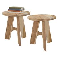 Bijzettafel of tuin tafel Kenya - 2x - FSC hout - lichtbruin - D37 x H40 cm - binnen / buiten