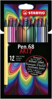 STABILO Pen 68, premium viltstift, ARTY etui met 12 kleuren