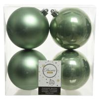 Decoris Kerstballen - 4x st - salie groen - D10 cm - kunststof - kerstversiering