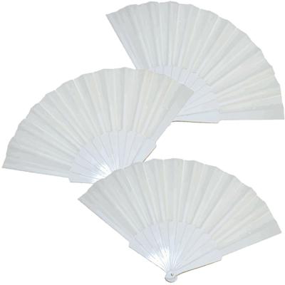 Handwaaier/spaanse waaier - 4x stuks - wit - polyester - Verkoeling in de zomer - 41 x 22 cm