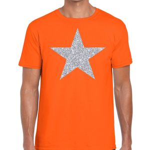 Zilveren ster glitter t-shirt oranje heren