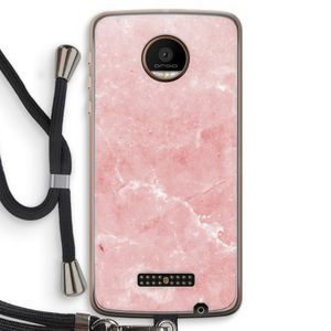 Roze marmer: Motorola Moto Z Force Transparant Hoesje met koord