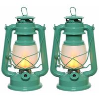 Set van 4x stuks turquoise blauwe LED licht stormlantaarn 24 cm met vlam effect