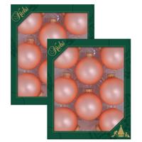 Krebs Kerstballen - 2x - 16x - glas - koraal velvet roze - 7 cm - luxe glazen kerstballen