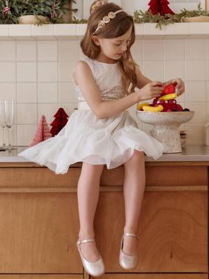 Kerstjurk voor meisjes met pailletten en tule ecru