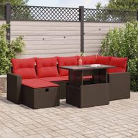 7-delige Loungeset met kussens poly rattan acacia zwart