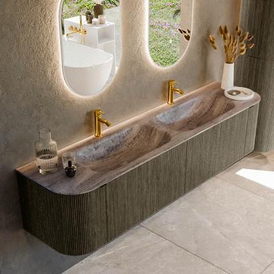 Badmeubel Mondiaz Kurve-Dlux | 190 cm | Meubelkleur Shadow | Wastafelkleur Oza | Solid surface | Wasbak beide zijden spoelbak | 2 kraangaten