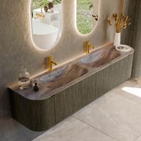 Badmeubel Mondiaz Kurve-Dlux | 190 cm | Meubelkleur Shadow | Wastafelkleur Oza | Solid surface | Wasbak beide zijden spoelbak | 2 kraangaten