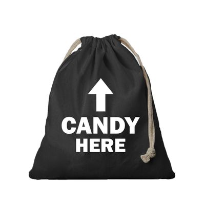 1x Halloween/ Sint Maarten canvas tasje Candy Here zwart met koord 25 x 30 cm 1x Halloween/ Sint Maarten canvas tasje Candy Here zwart met koord 25 x 30 cm
