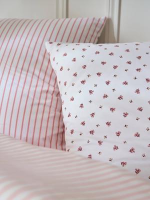 Omkeerbare set dekbedovertrek + kussensloop BLOEMEN STREPEN, met gerecycled katoen roze, bedrukt