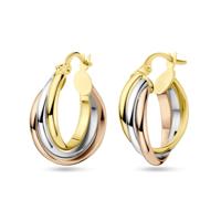 14k Tricolor Gouden Oorringen Rond 22,5x6.5mm - Wit, Rosé & Geel