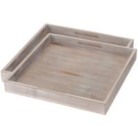 Excellent Houseware Dienblad - 2x stuks - vierkant - grijs - hout - L25 x B25 x H3 cm - decoratief