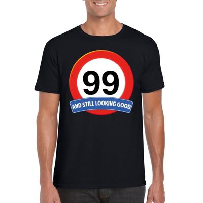 99 jaar and still looking good - t-shirt verkeersbord print - zwart - heren - verjaardag