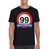 99 jaar and still looking good - t-shirt verkeersbord print - zwart - heren - verjaardag