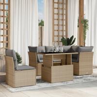 6-delige Loungeset met kussens poly rattan beige