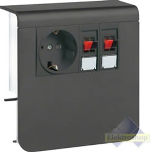 Hager plintgoot outlet stopcontact met dubbele luidsprekeraansluiting zwart 80mm