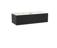 Storke Edge zwevend badmeubel 130 x 52 cm mat zwart met Mata asymmetrisch linkse wastafel in mat witte solid surface