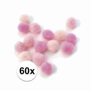 60x knutsel pompons 15 mm roze