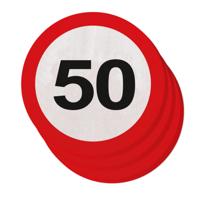 50 jaar leeftijd verjaardag thema servetten - 40x stuks - verkeersbord thema - 33 cm rond - papier