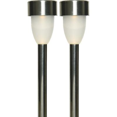Tuinlamp LED solar - 2x - warm wit - RVS/kunststof - 26 cm - type Nova