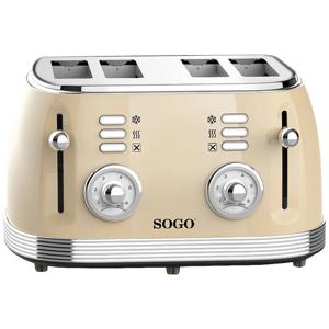 SOGO Human Technology Broodrooster voor 4 sneden Controlelampje, Toastfunctie Beige, Metallic