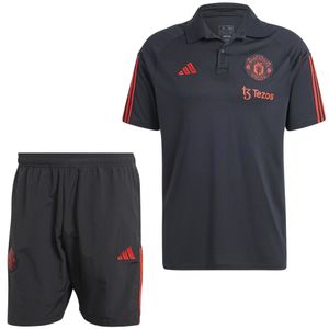 adidas Manchester United Polo Trainingsset 2023-2024 Zwart Rood Lichtgroen