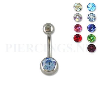 Juwelen navelpiercing 10 mm met 1 steentje kristal ab