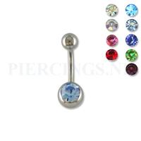 Juwelen navelpiercing 10 mm met 1 steentje rood