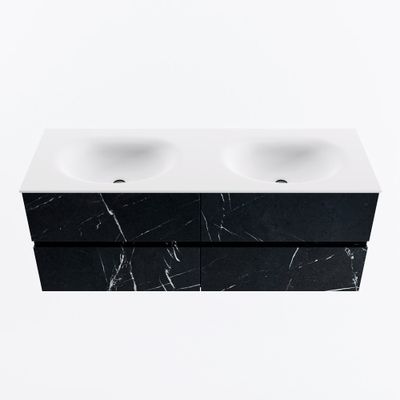 MONDIAZ VICA 130cm badmeubel onderkast Marquina 4 lades. Wastafel MOON dubbel zonder kraangat, kleur Talc.