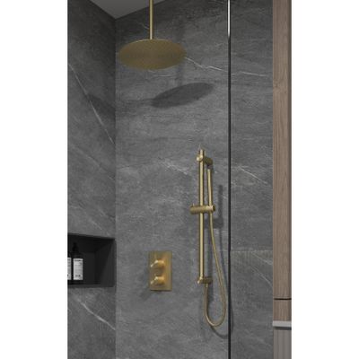 Regendouche set SaniClear Brass | Inbouw | 20 cm | Thermostaatkraan | Rond | Geborsteld Messing - mat goud