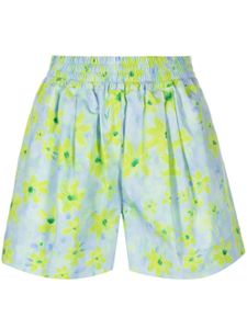 Marni short en coton à fleurs à effet aquarelle - Bleu