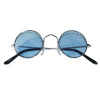 Hippie Flower Power Sixties ronde glazen zonnebril blauw - thumbnail