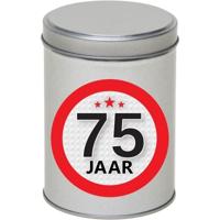 Cadeau Snoepblik - 75 jaar verjaardag - 9x13 cm - met leeftijd sticker