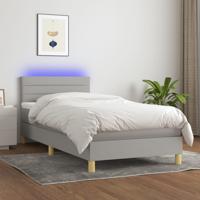 Boxspring met matras en LED stof lichtgrijs 90x190 cm