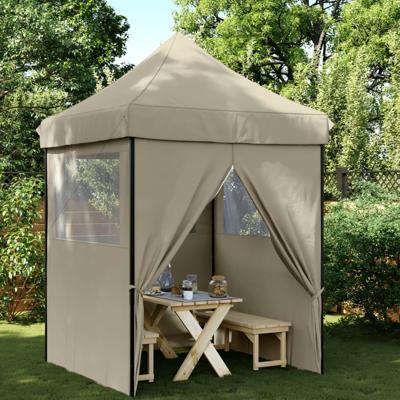 Partytent 2x2 meter inklapbaar pop-up met 4 zijwanden taupe
