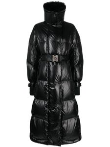 Moncler Grenoble manteau ceinturé Combovin en cuir à col contrastant - Noir