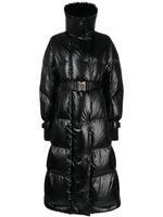 Moncler Grenoble manteau ceinturé Combovin en cuir à col contrastant - Noir - thumbnail