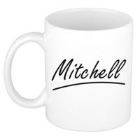 Naam cadeau mok / beker Mitchell met sierlijke letters 300 ml   - - thumbnail