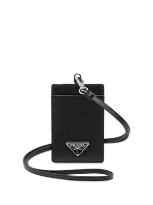 Prada étui à badge en cuir Saffiano - Noir