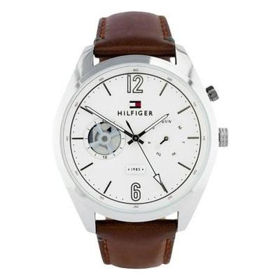 Merk Tommy Hilfiger bruin lederen herenhorloge van roestvrij staal 1791550