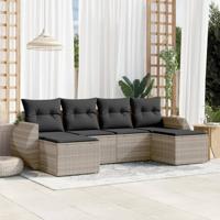 6-delige Loungeset met kussens poly rattan lichtgrijs
