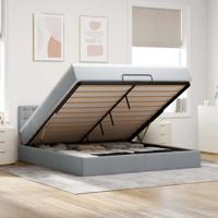 Ottoman bed met matras en LED's 160x200 cm stof lichtgrijs