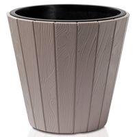 Prosperplast Plantenpot/bloempot Wood Style - buiten/binnen - kunststof - beige - D35 x H32 cm - Plantenpotten - thumbnail