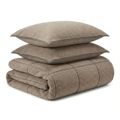 Dekbedovertrek Teddy Trim - Taupe Antraciet - Tweepersoons (200x200 Cm) - Taupe Microvezel Teddy - Effen - Sleeptime - Dekbed-Discounter.nl